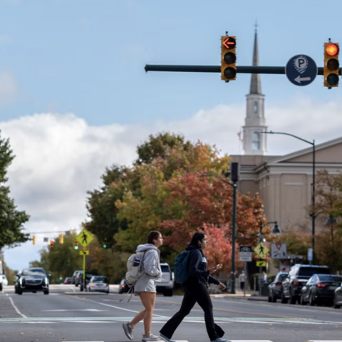 People walking down Franklin Street