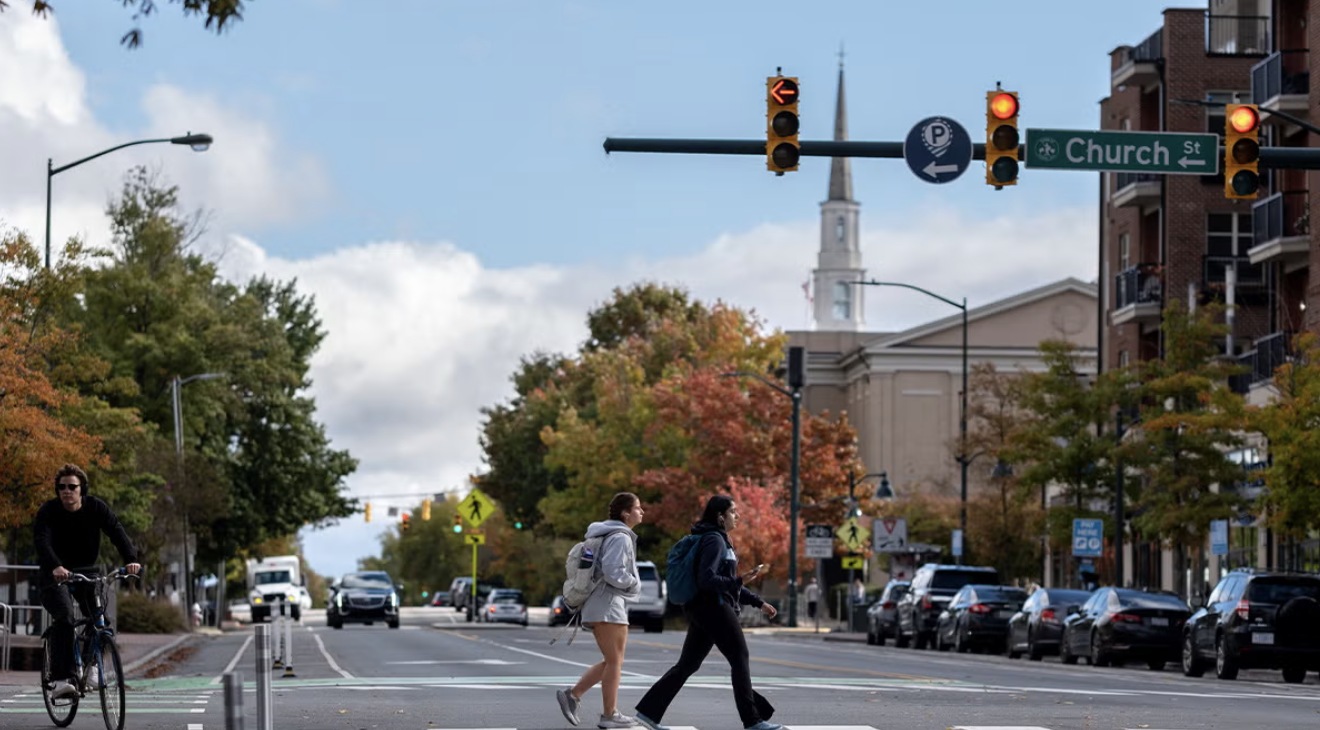 People walking down Franklin Street